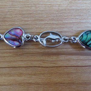 Abalone & DOLPHIN Silver Alloy S-80 BRACELET Small - Girl Petite Woman (K57)